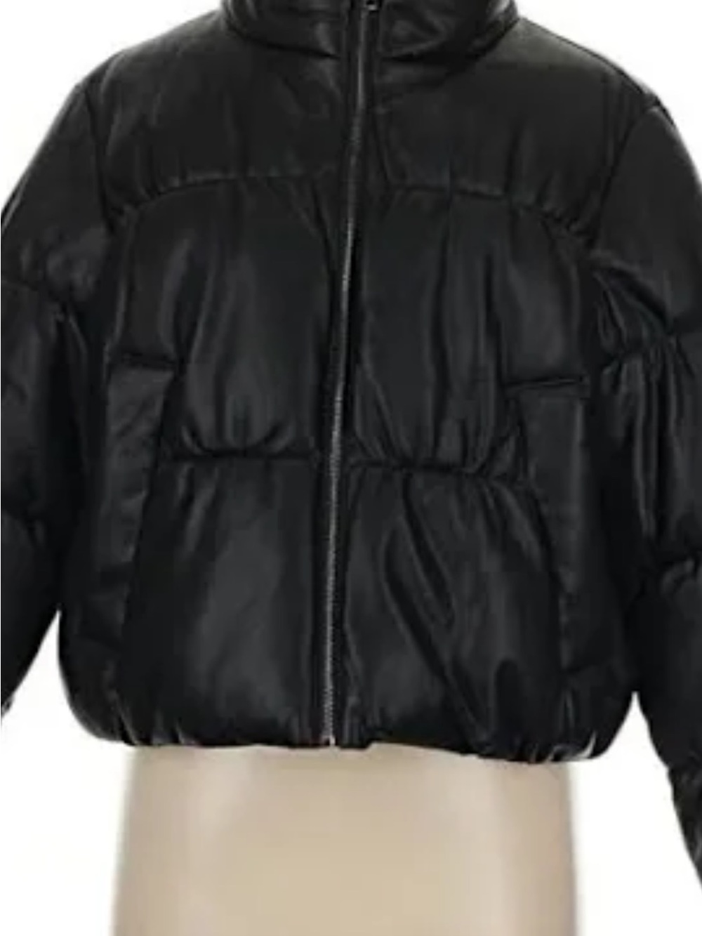 Banana Republic Women's Black Quilted Faux-Leather Puffer Jacket